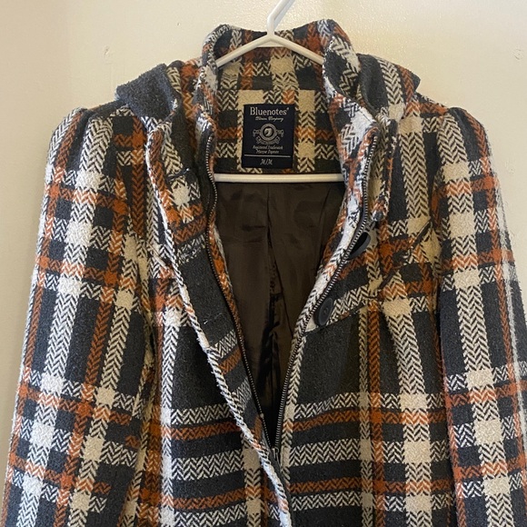 Bluenotes Checkered Pea Coat - Black, White, Brown - Picture 3 of 8